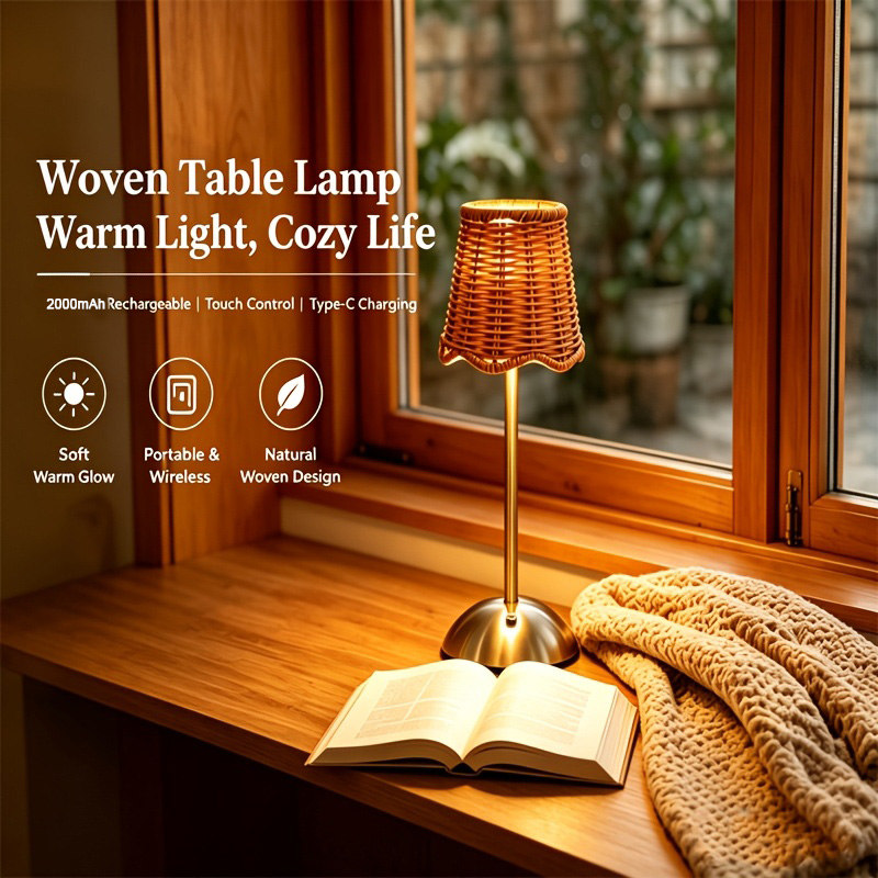 Desk Lamp Led - Bohem Dokuma Rattan Sanat Masa Lambası