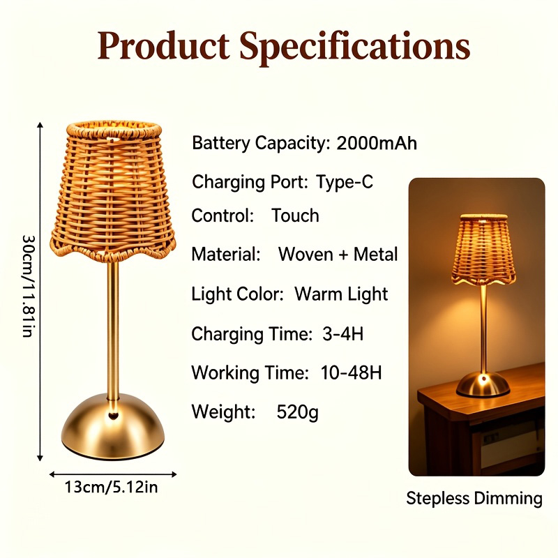 Bohem Dokuma Rattan Sanat Masa - Desk Lamp Led incelemesi ve fiyatı